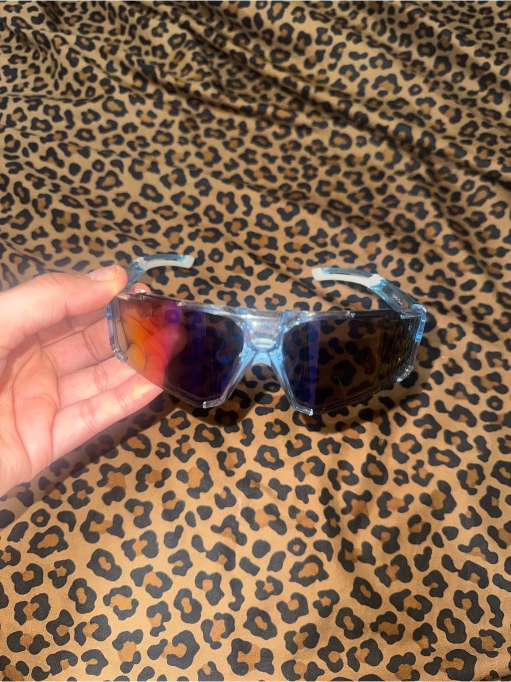 Light Blue Transparent Frame Sunglasses with Mirrored Gradient Lenses